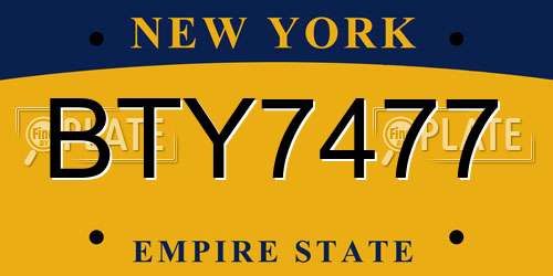 BTY7477 New York License Plate