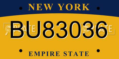 BU83036 New York License Plate