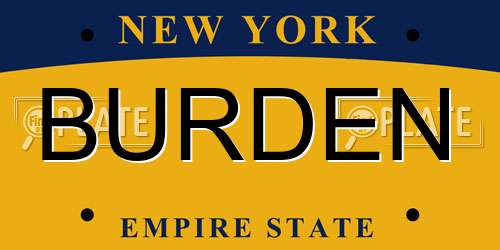 BURDEN New York License Plate