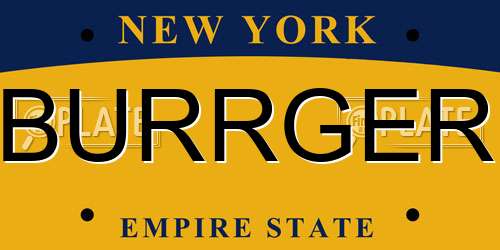 BURRGER New York License Plate