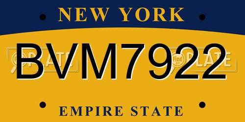 BVM7922 New York License Plate