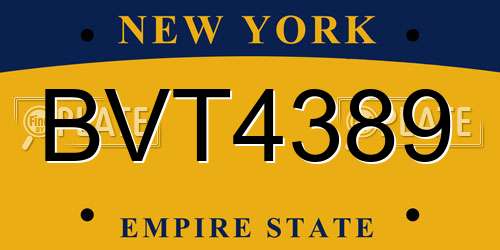 BVT4389 New York License Plate