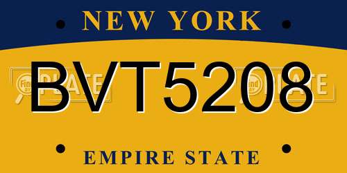 BVT5208 New York License Plate