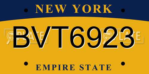BVT6923 New York License Plate