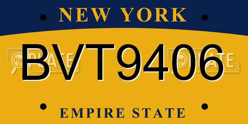 BVT9406 New York License Plate