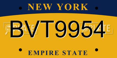 BVT9954 New York License Plate