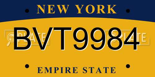BVT9984 New York License Plate