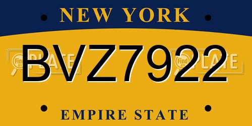 BVZ7922 New York License Plate