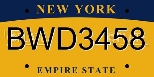 BWD3458 New York License Plate