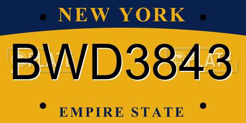 BWD3843 New York License Plate