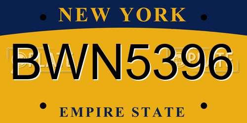 BWN5396 New York License Plate