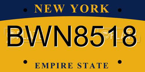 BWN8518 New York License Plate