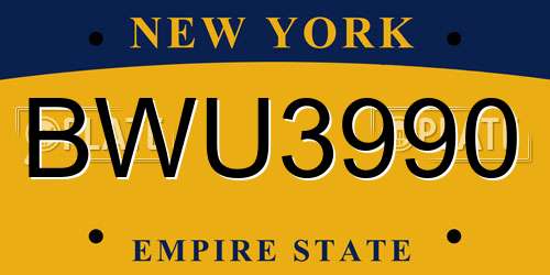 BWU3990 New York License Plate