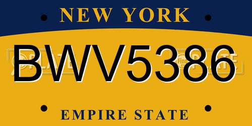 BWV5386 New York License Plate