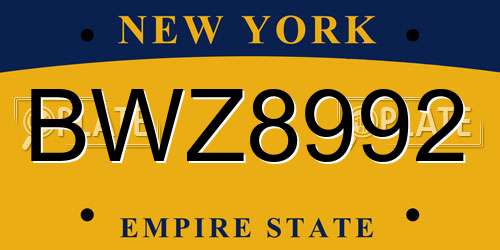 BWZ8992 New York License Plate
