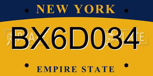 BX6D034 New York License Plate