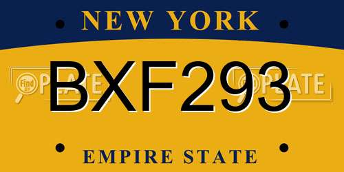 BXF293 New York License Plate