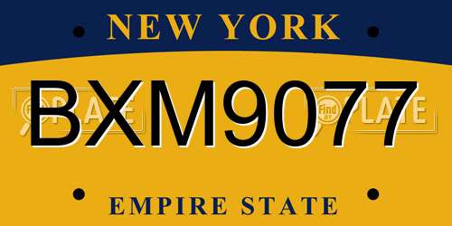 BXM9077 New York License Plate