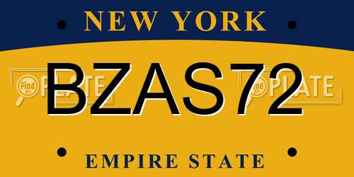 BZAS72 New York License Plate