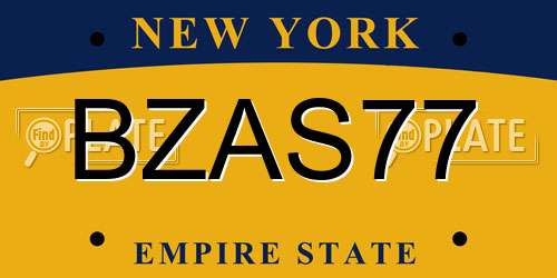 BZAS77 New York License Plate