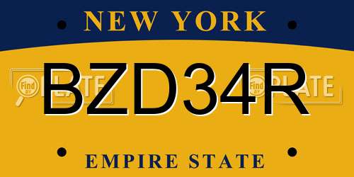 BZD34R New York License Plate