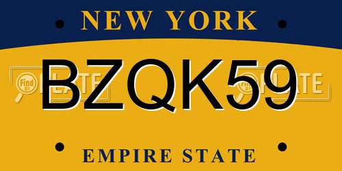 BZQK59 New York License Plate
