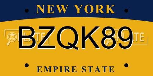 BZQK89 New York License Plate