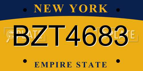 BZT4683 New York License Plate