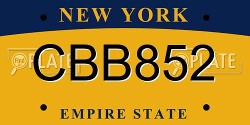 CBB852 New York License Plate