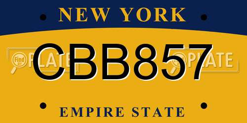 CBB857 New York License Plate