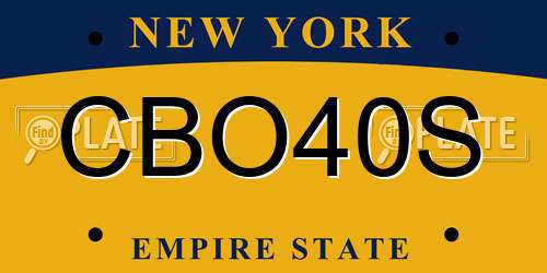 CBO40S New York License Plate
