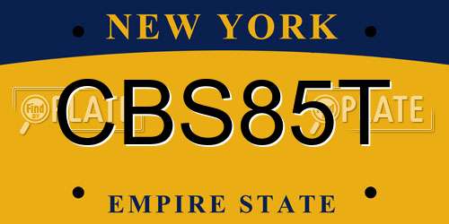 CBS85T New York License Plate