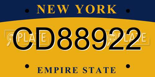 CD88922 New York License Plate