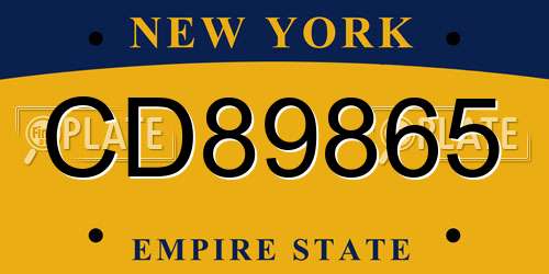 CD89865 New York License Plate