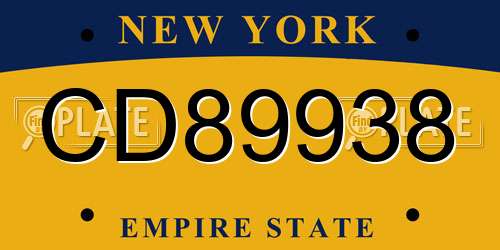 CD89938 New York License Plate