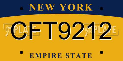 CFT9212 New York License Plate