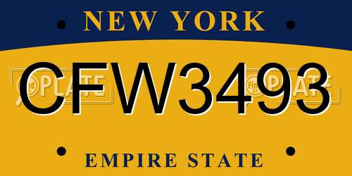 CFW3493 New York License Plate