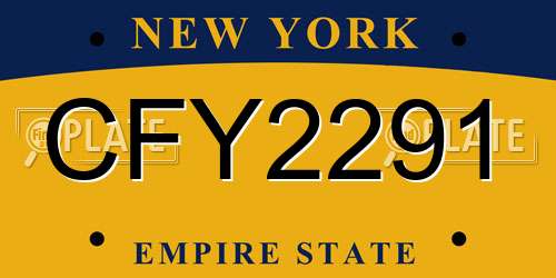 CFY2291 New York License Plate