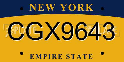 CGX9643 New York License Plate