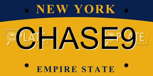 CHASE9 New York License Plate