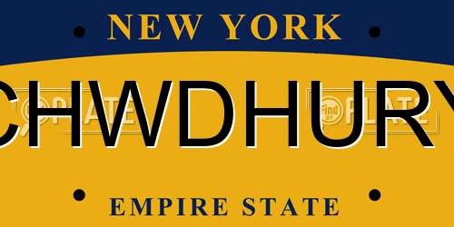CHWDHURY New York License Plate