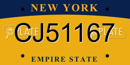 CJ51167 New York License Plate