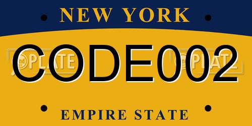 CODE002 New York License Plate