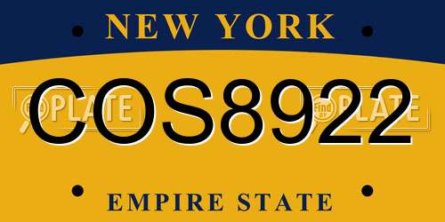 COS8922 New York License Plate