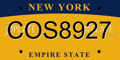 COS8927 New York License Plate