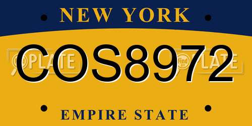 COS8972 New York License Plate