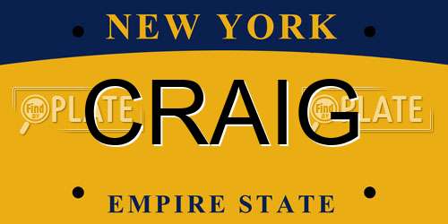CRAIG New York License Plate