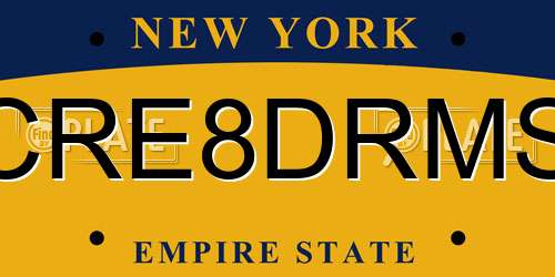 CRE8DRMS New York License Plate