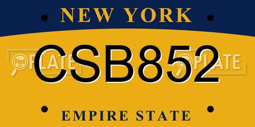 CSB852 New York License Plate