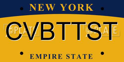 CVBTTST New York License Plate